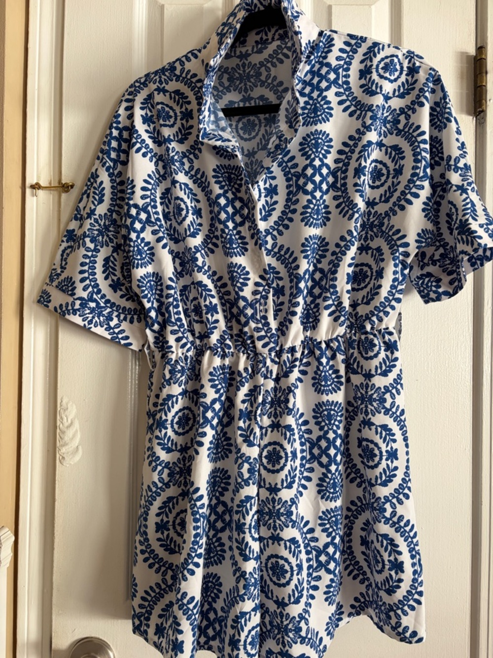 Blue & White Printed Romper